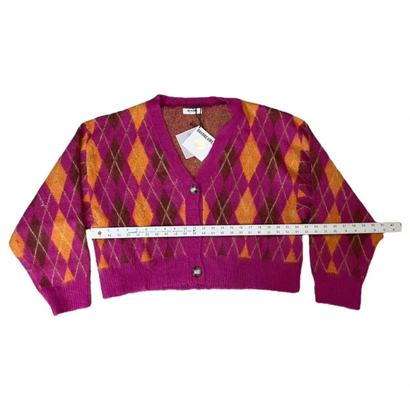 Daydreamer - Fuschia Sunset Argyle Cardigan slouchy cropped NWT - Picture 4 of 9